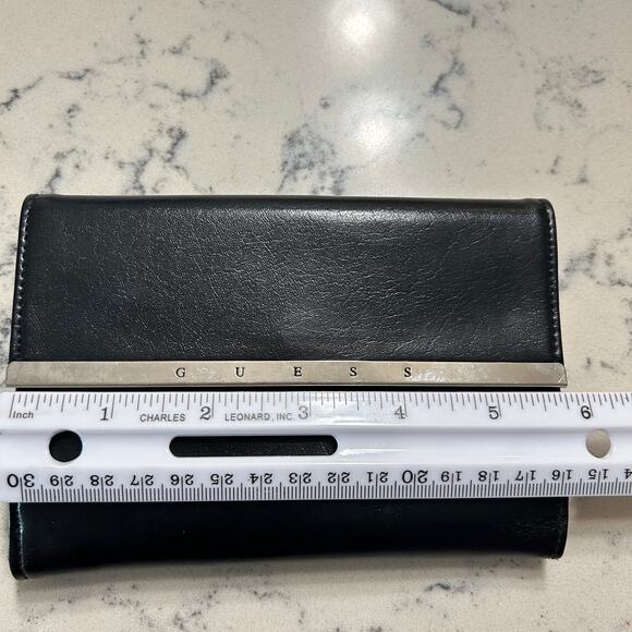 Vintage Guess Wallet Black Faux Leather Bi-fold with Snap pocket SOME WEAR - Picture 3 of 12